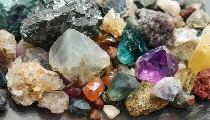 Close-up of raw minerals or gemstones