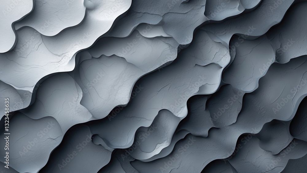 Poster textured grey abstract background with wavy layered design creating depth and contrast in soft shado