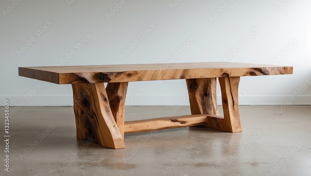 Leinwandbilder natural elm wood handcrafted table with a smooth rectangular top and unique grain patterns, position