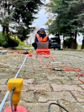 Geophysical Seismic Equipment Installation for Soil Investigation