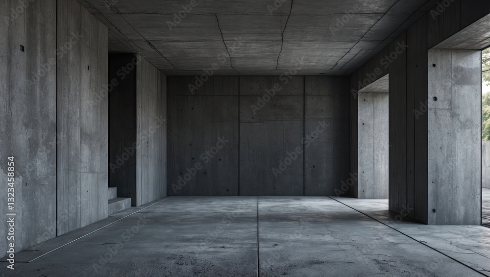 Leinwandbilder spacious empty concrete interior featuring dark grey walls and floor with minimal light creating a m
