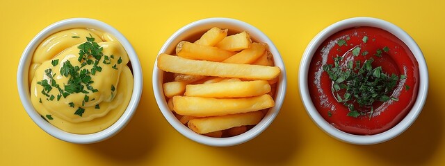 French fries with sauce and ketchup. Generative AI