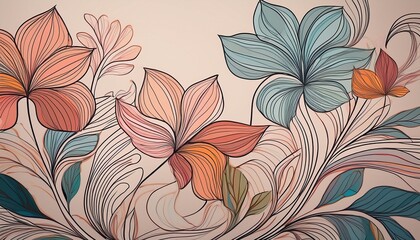 Single-line art floral pattern on a muted pastel background, offering a minimal and modern aesthetic. Ideal for contemporary and elegant design projects