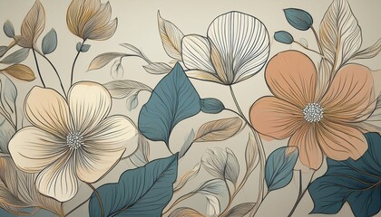 Single-line art floral pattern on a muted pastel background, offering a minimal and modern aesthetic. Ideal for contemporary and elegant design projects