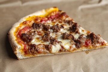 A delicious slice of pizza with meat and cheese