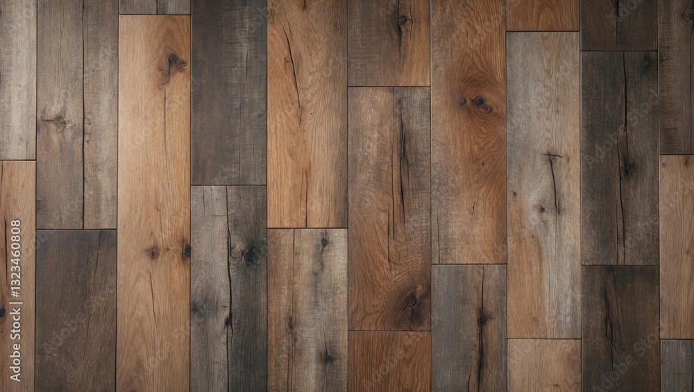 Aufkleber Wooden texture flooring with varying shades of brown and gray planks arranged in a rustic pattern, perfect for background designs and decor.