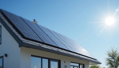 Fototapeta premium Sustainable Home: Solar Panels on a Modern House Roof