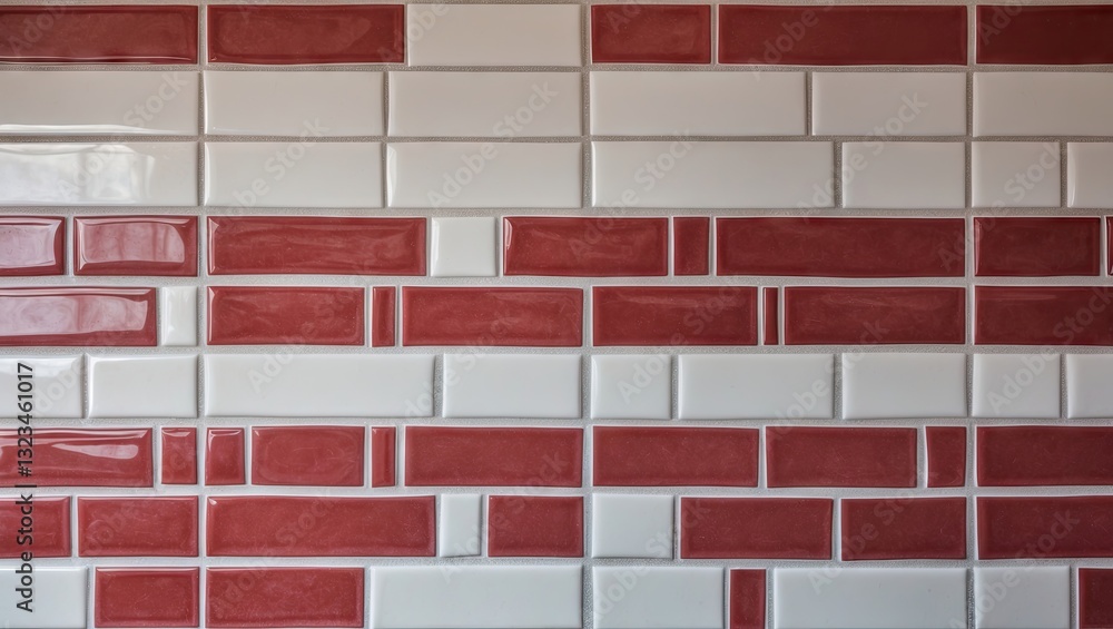 Leinwandbilder horizontal rectangular tiled wall with red and white tiles in varying sizes positioned in a brick pa