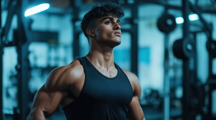Muscular Man Posing In A Fitness Gym