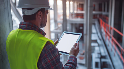 Obraz premium Construction Worker Using Tablet on Site