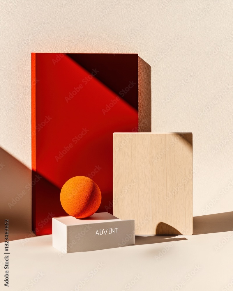 Aufkleber minimalist advent design geometric color block composition with organic sphere - contemporary market
