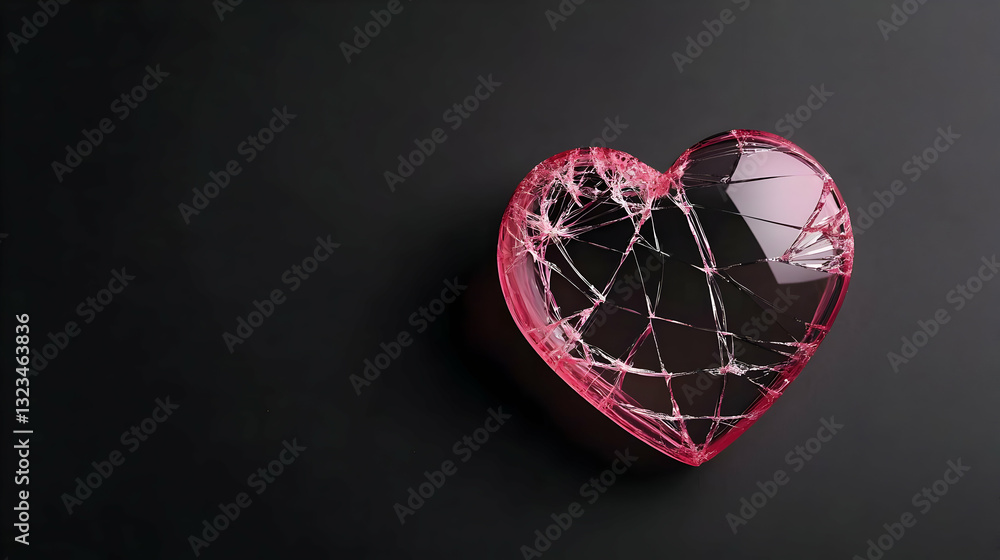 Poster abstract red heart shape with crystal structure on black background