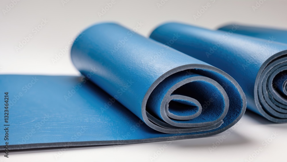 Poster rolled blue leatherette sheets positioned on a white background, showcasing smooth texture and vibra