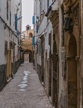 Historic narrow alley in Essaouira medina  

