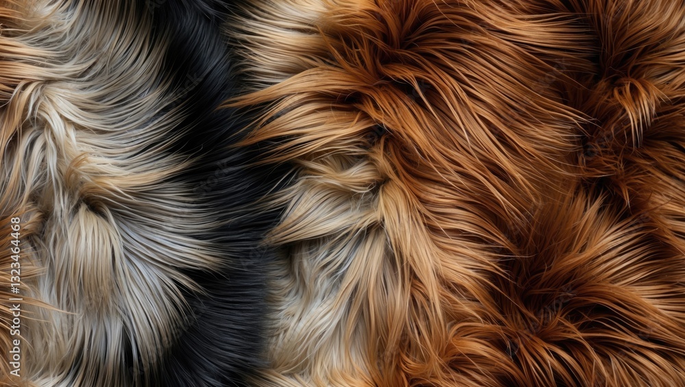 Aufkleber textured close-up of luxurious animal fur pattern featuring rich brown, black, and cream tones with 