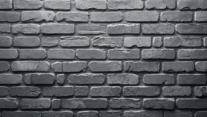 Fototapeta premium Textured grey brick wall backdrop with varying shades of grey bricks evenly arranged, creating a rustic and industrial aesthetic in a horizontal layout.