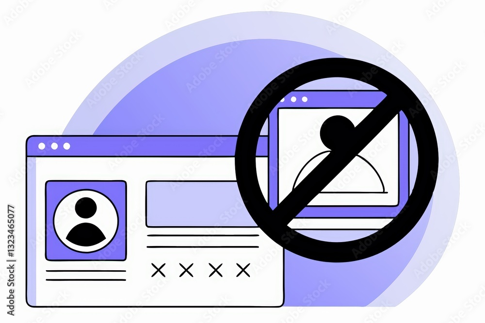 Poster a graphic illustrating a user profile with an unauthorized symbol, representing privacy and data pro