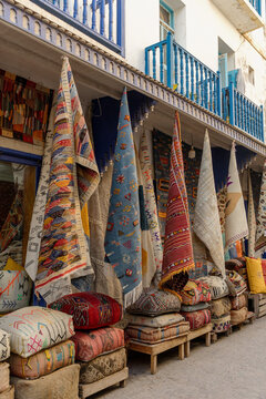 Traditional Moroccan rug market in Essaouira  
