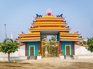 Colorful entrance gate of a Buddhist temple in Yavatmal, Maharashtra.