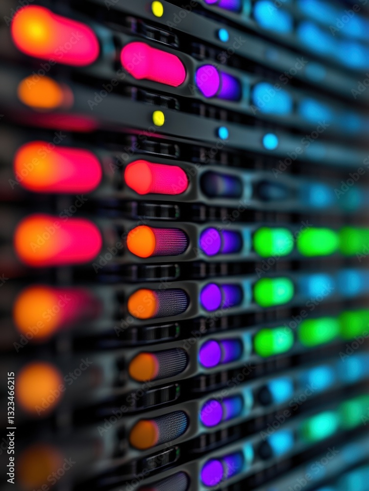 Aufkleber Cybernetic Spectrum Immersive Data Center Design with Vibrant LED Indicators - Next-Gen Digital Infrastructure Visualization for Tech Innovation and Cloud Computing Insights
