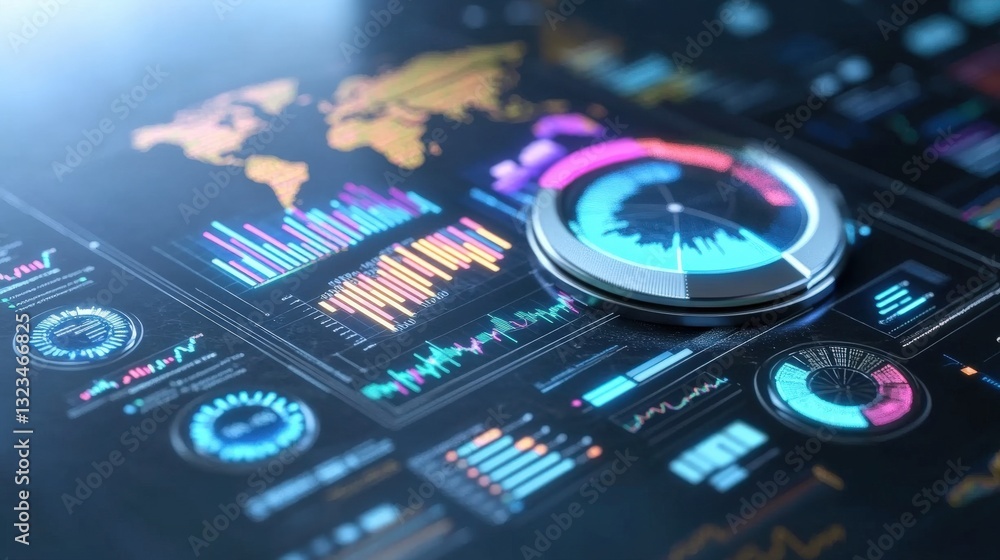 Poster global data visualization displaying key metrics and trends