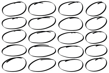 Set of doodle ellipses. Scribble ovals, bubbles to circle and highlight text. Marker scratch scribble. Round scrawl frames. Vector illustration of freehand painted circular note