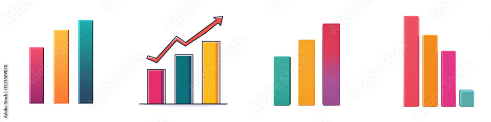 Poster multicolored infographic charts and diagrams representing various business and financial metrics dat