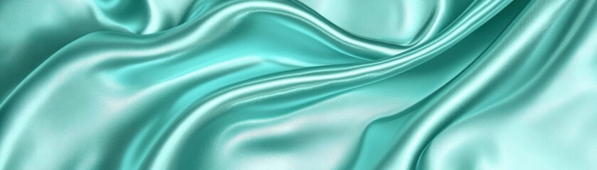 Soft Turquoise Silk Fabric with Elegant Satin Texture and Flowing Drapes