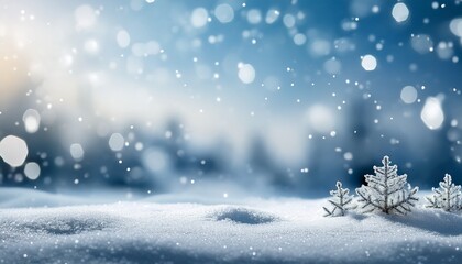 christmas winter background with snow and blurred bokeh merry christmas and happy new year greeting card with copy space