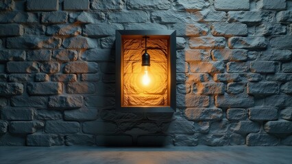 Illuminated Frame A Glowing Bulb in a Brick Wall Niche