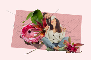 Creative artwork sketch image 3D collage of spring protea blossom nature bouquet holiday young...