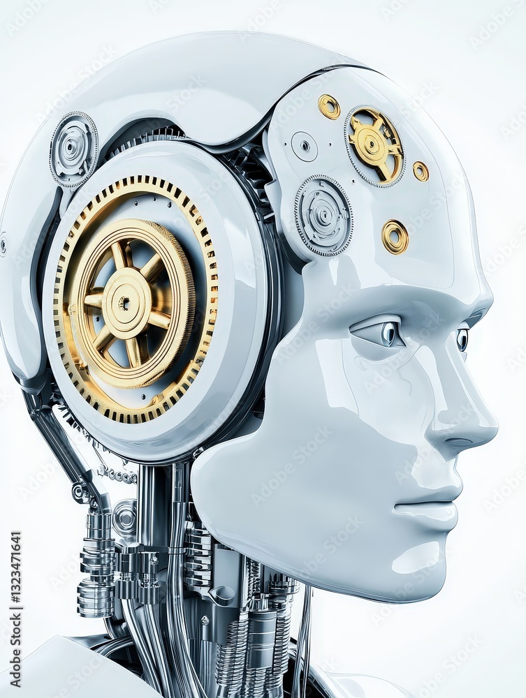 Aufkleber intricate robot head with exposed gears illustrating advanced technology and mechanical design