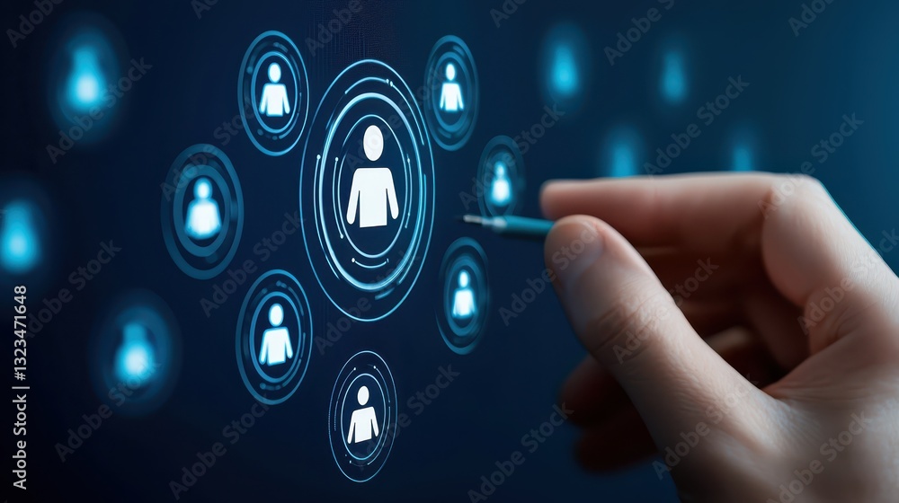Aufkleber man drawing an interactive social network, visualizing global connections and digital communication