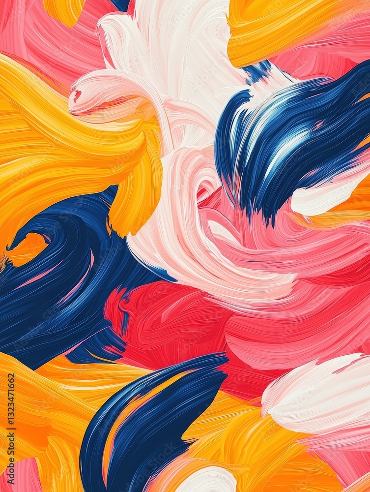 Poster colorful abstract painting with vibrant swirls and dynamic shapes capturing artistic expression