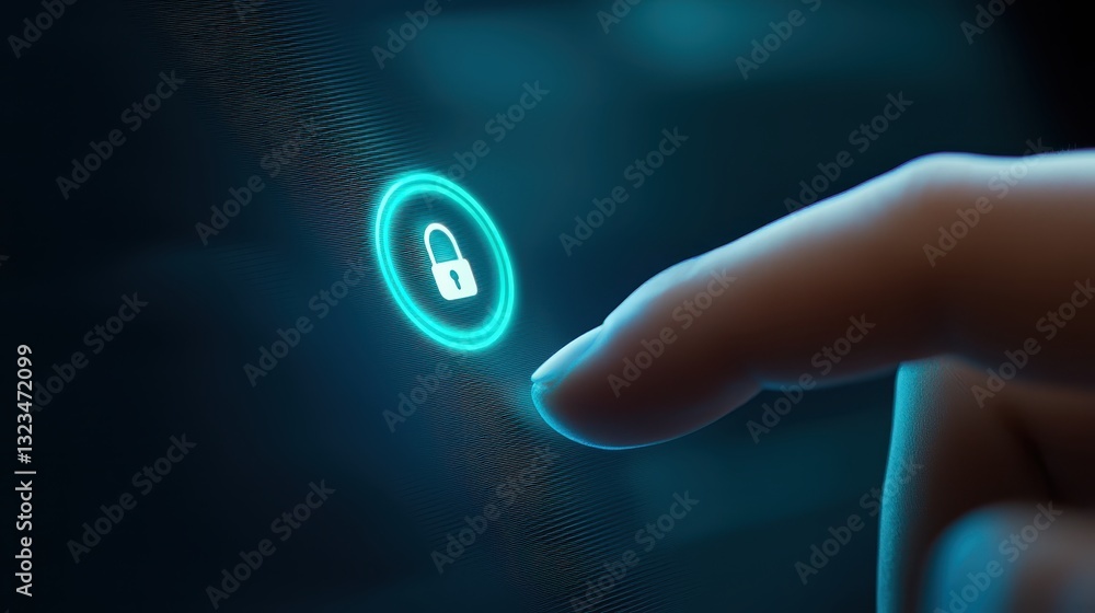 Poster fingertip taps smartphone button, accessing mobile apps and features via touchscreen technology.