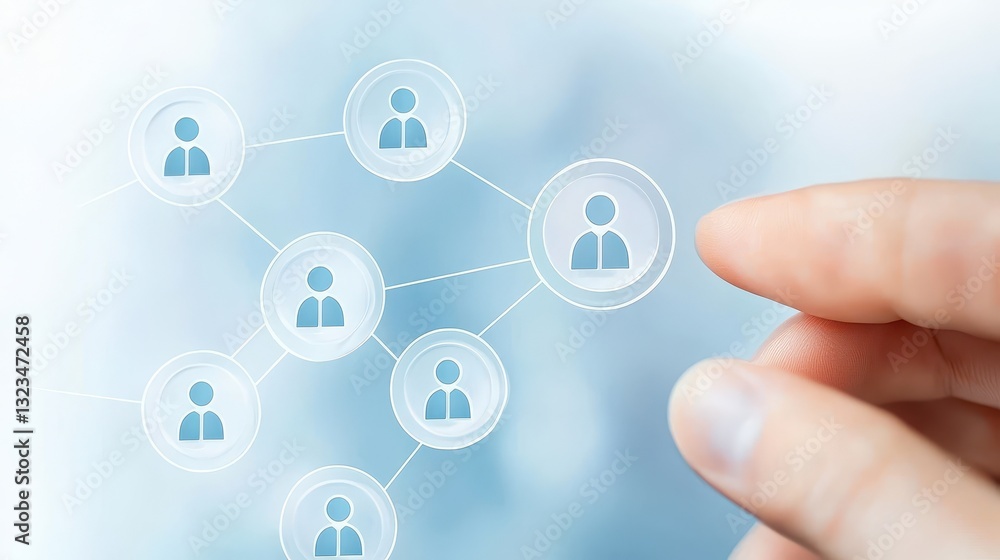Poster hand chooses person from connected network, a visual depiction of social selection and interaction