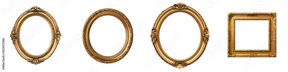 Poster a collection of various elegant ornate and decorative golden picture frames in different styles and 