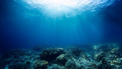underwater ocean blue abyss with sunlight diving and scuba background
