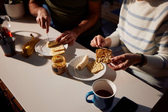 Enjoying breakfast together at home