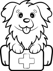 Fototapeta premium Cute cartoon dog with a first aid kit, conveying a caring and playful theme.