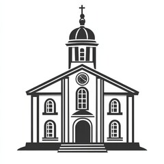 Elegant Monochrome Illustration of a Classic Church with Dome and Cross Tower Design.