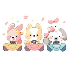 Naklejka premium Playful and whimsical dog illustrations in vibrant and minimalist designs.