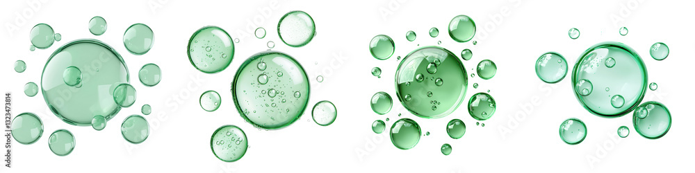 Poster captivating abstract image showcasing vibrant green fluid sphere formations with bubble patterns cre
