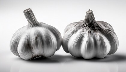 isolated two garlic bulbs in black and white