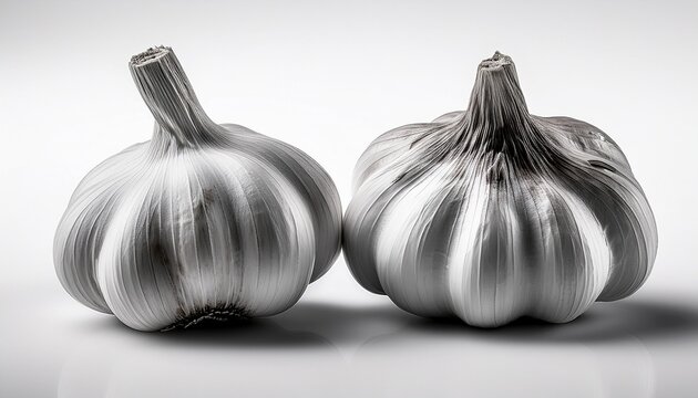 isolated two garlic bulbs in black and white
