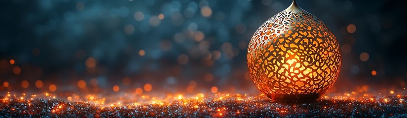 Ornate Glowing Orange Lantern with Ethereal Light Particles