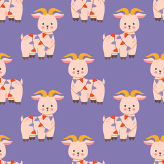 Seamless pattern with cute goats