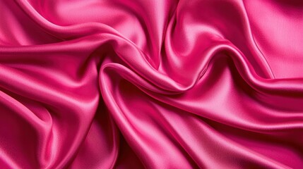 Fototapeta premium Shimmering Pink Satin Fabric with Soft Waves and Pleats in Close-Up