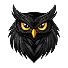 Obraz premium Wise Owl's Gaze: An illustration of a majestic owl with intense, golden eyes, its dark plumage intricately detailed. A symbol of wisdom and insight.