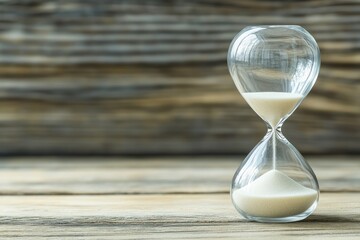 Hourglass on Wooden Table, Time Passing, Rustic Background